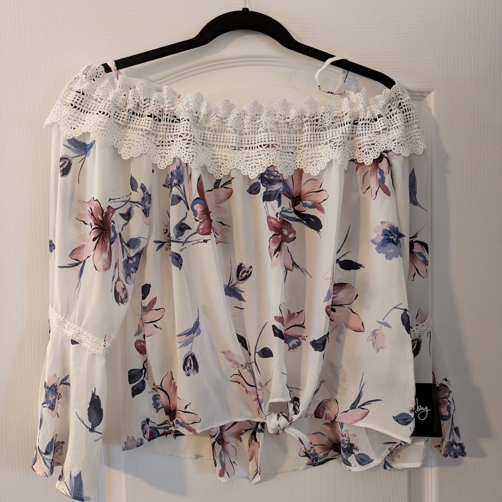 Floral Lace Trim Off-Shoulder Blouse